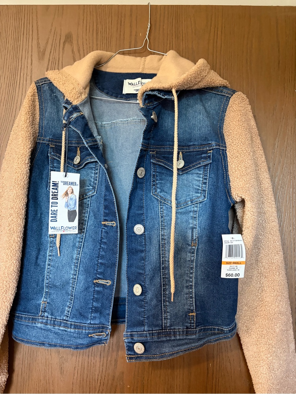 Wallflower Blue Denim Jacket with Tan Sherpa Hood & Sleeves